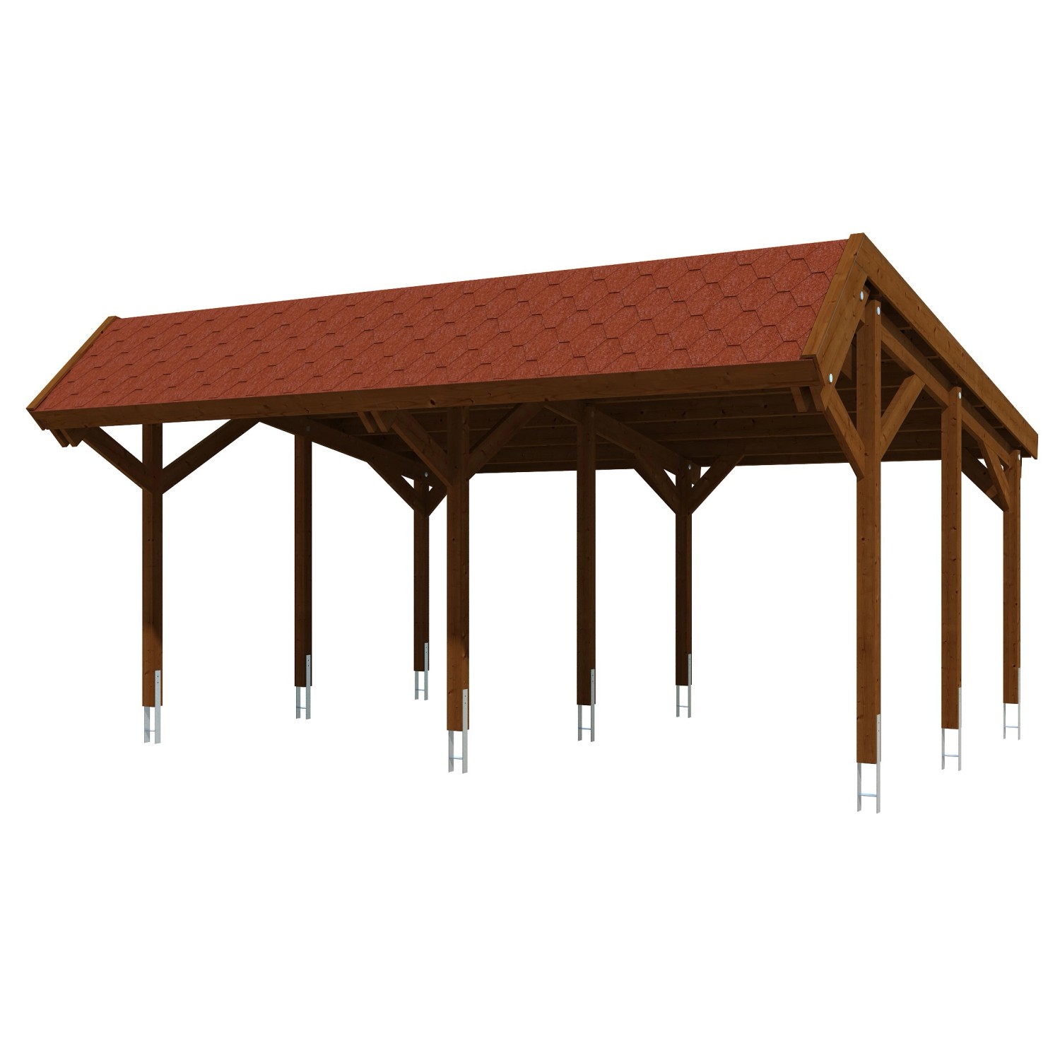 Skan Holz Carport Harz mit roten Schindeln 624 x 560 cm Nuss