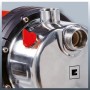 Detailaufnahme: Einhell GC-WW 1250 NN Hauswasserwerk mit Edelstahlgehäuse und rotem Ventil.
