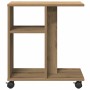 vidaXL Beistelltisch Eiche-Optik mit Regal und Rollen. Moderner Holzwerkstoff-Tisch, 50x30x55 cm.