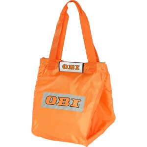Orangefarbener Easy Shopper, eine faltbare Aufbewahrungsbox / Einkaufstasche mit OBI Logo.
