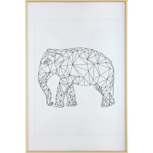 Goldener Bilderrahmen (62x93 cm) mit Passepartout und geometrischem Elefantenmotiv.