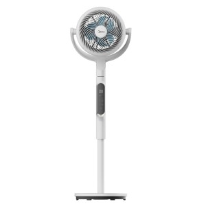 Weißer, höhenverstellbarer Midea Luftzirkulationsventilator MFS242RDDW mit digitalem Display.