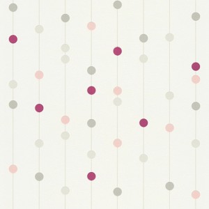 Gestreifte Vliestapete in Rosa, Grau und Pink mit Punktmuster für Kinder- und Wohnzimmer.