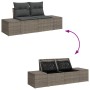 Graues 5-teiliges Garten-Sofa-Set aus Rattan mit Stauraum, bestehend aus Sofas, Kissen und Tisch.
