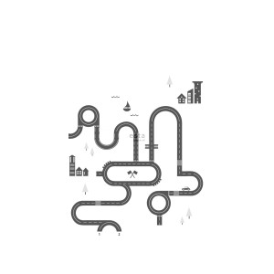 ESTAhome Fototapete mit gezeichneter, schwarzer Straße und Spielelementen.