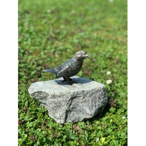 Bronzefigur Vogel auf Granitstein, 20 cm, Gartendeko.