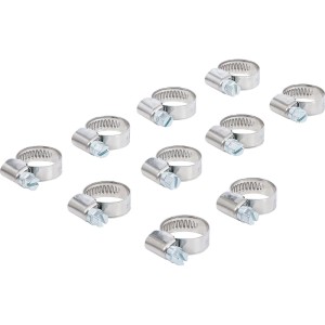 Zehn rostfreie BGS Schlauchklemmen 12-20 mm mit Schraubmechanismus. Ideal für Klemmfittings.