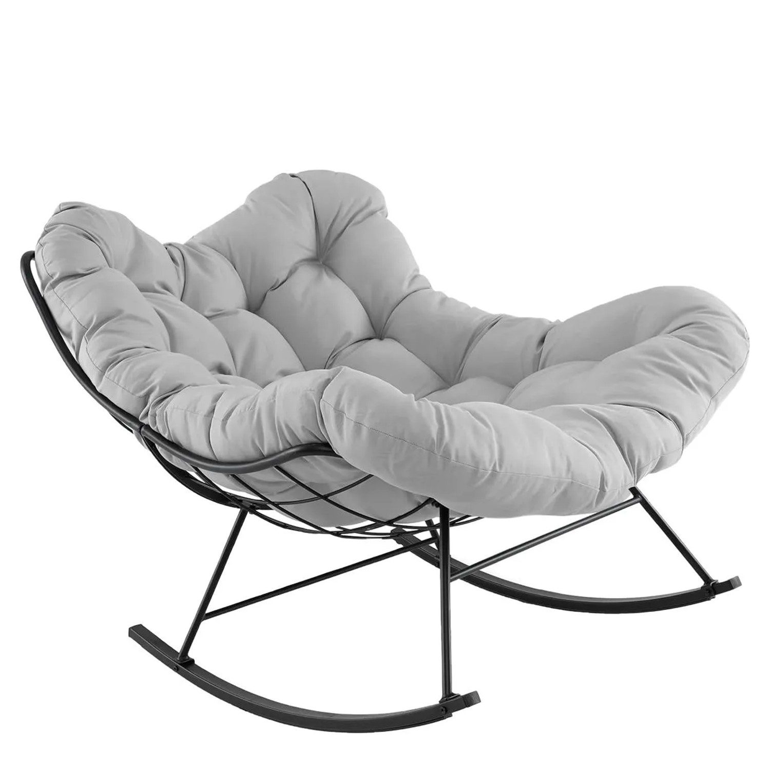 Costway Schaukelstuhl mit Gepolstertem Kissen für Drinnen & Draußen Hellgrau