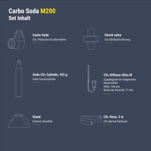 Dennerle Carbo Soda M200 CO2-Düngeset: Druckminderer, Zylinder, Diffusor, Schlauch und Zubehör.