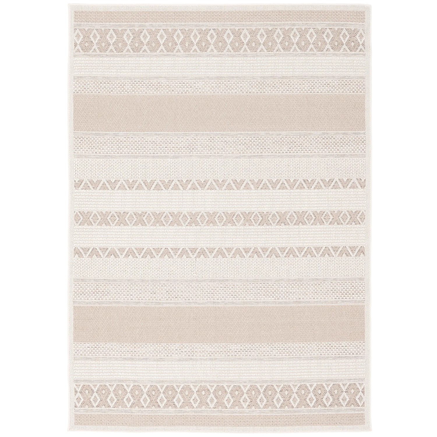 Beiger Outdoor Teppich Ottawa Stripes 120x170cm von Pergamon. Flachgewebe mit Streifenmuster.