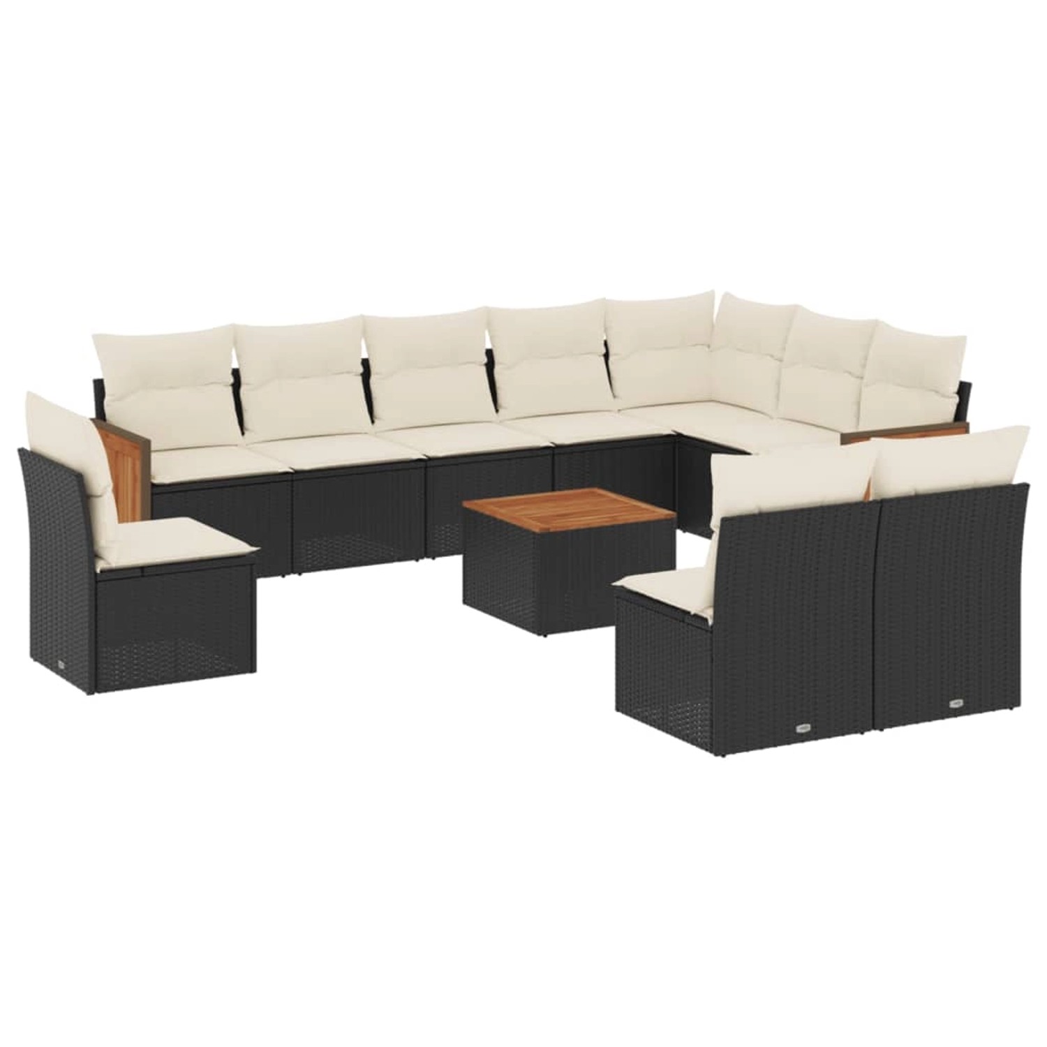 vidaXL 11-Tlg Garten-Sofagarnitur mit Kissen Schwarz Poly Rattan 3227757