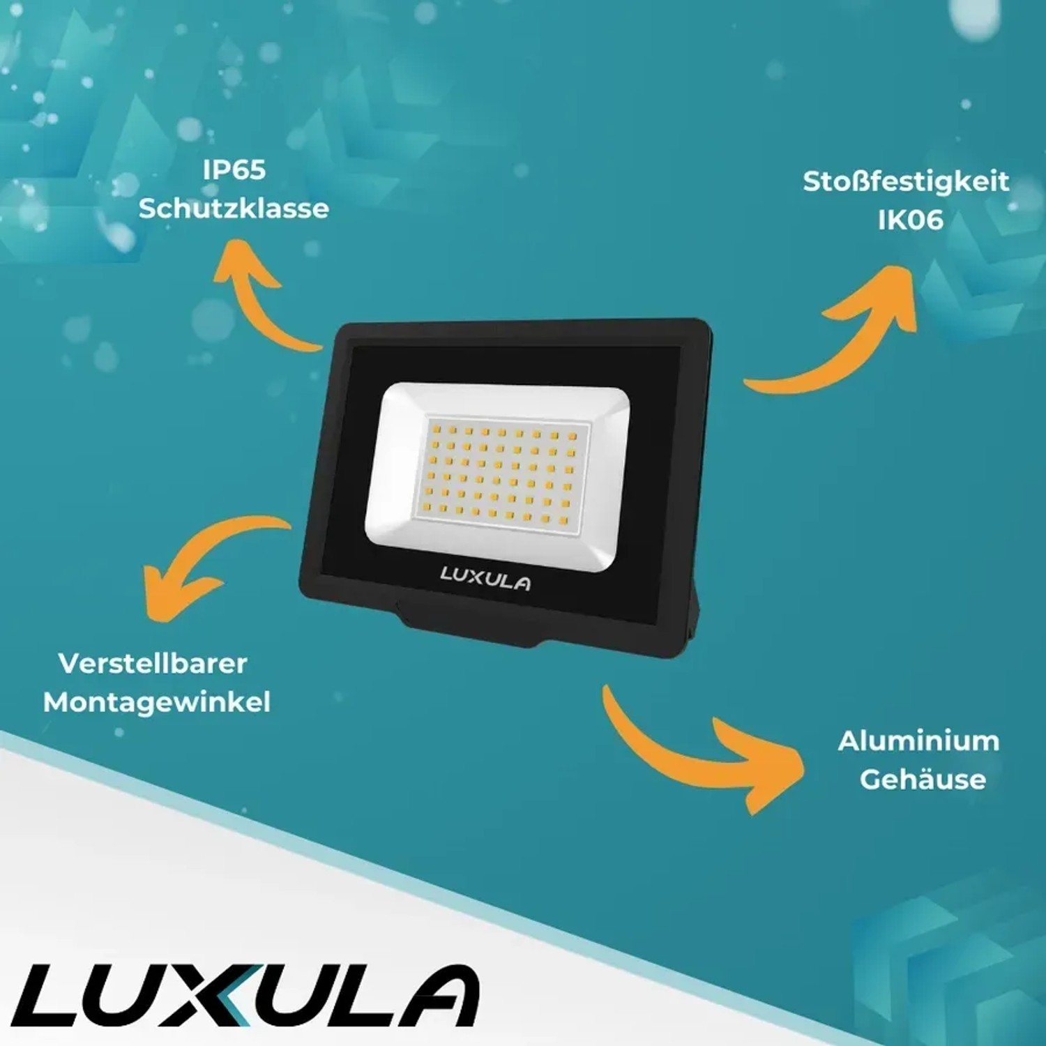 Schwarzer LUXULA LED Fluter 10W mit warmweißem Licht, ideal für den Außenbereich.