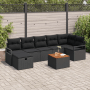 Schwarzes 8-tlg. vidaXL Garten-Sofa-Set aus Poly Rattan mit Kissen und Tisch.