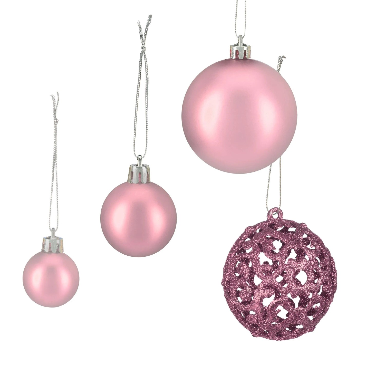 Relaxdays Weihnachtskugeln im 50er Set Polystyrol Rosa Glänzend Matt Glitzernd