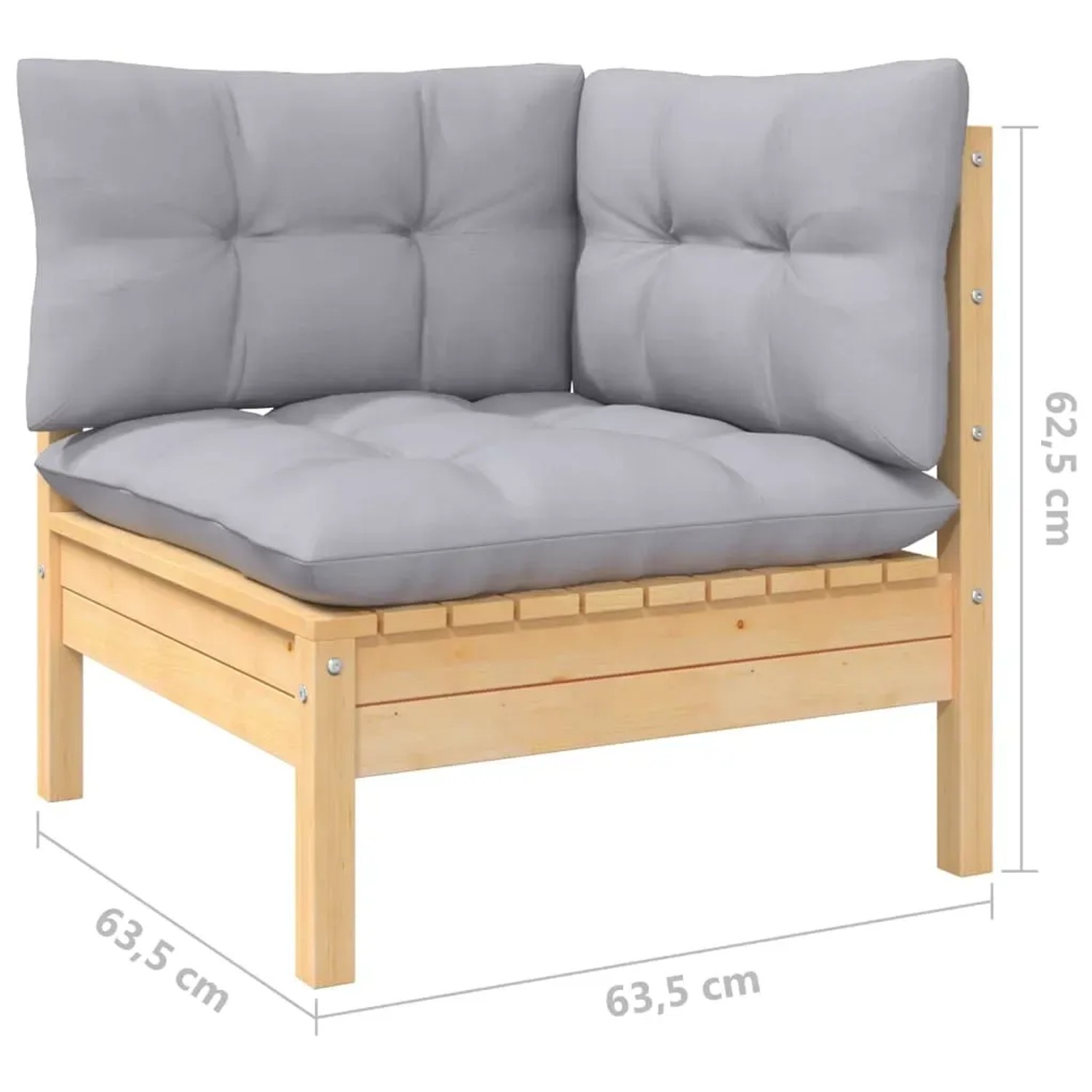 vidaXL Garten-Lounge-Eckelement aus Kiefernholz mit grauen Kissen. Teil eines modularen Gartenmöbel Sets.