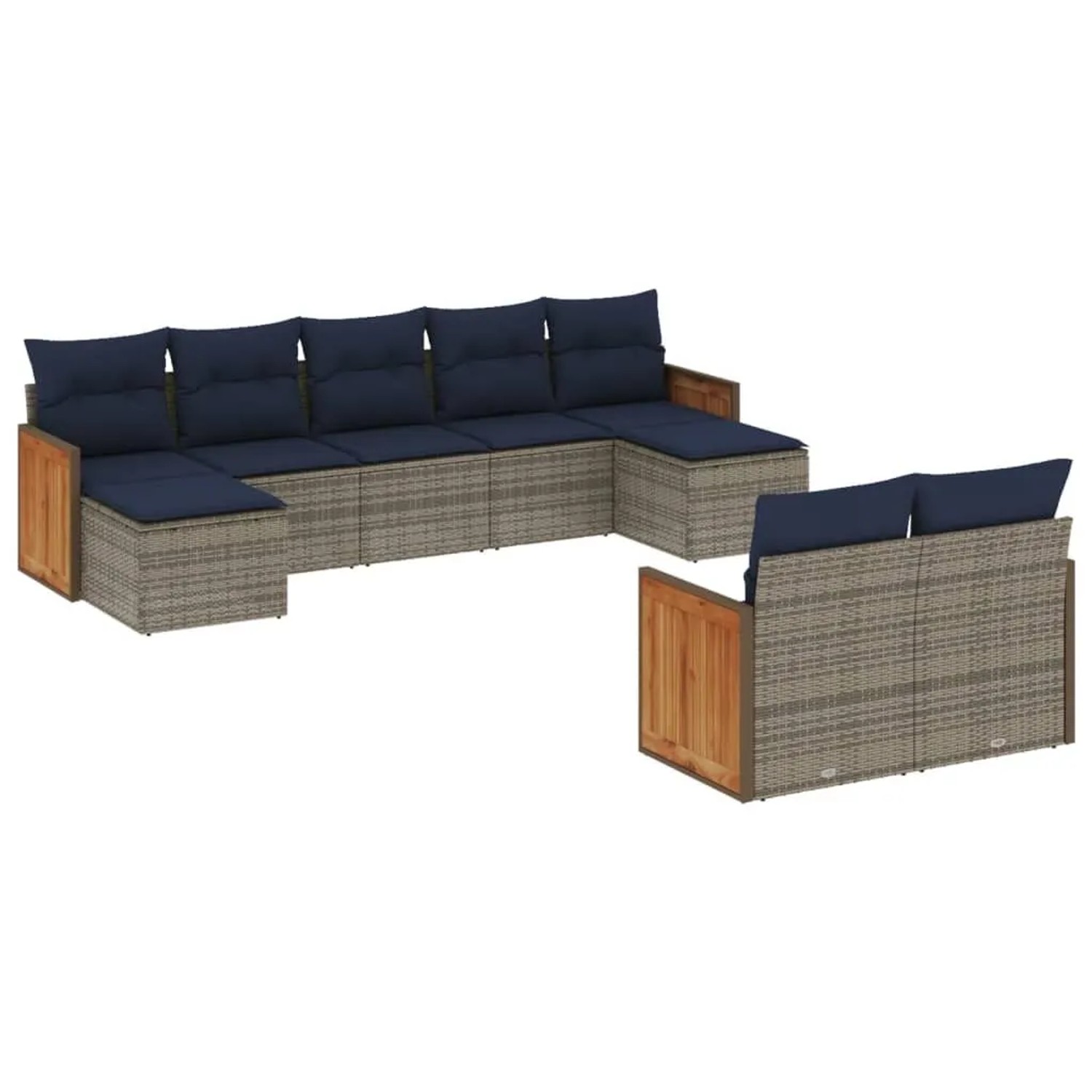 vidaXL 9-Tlg Gartensofa-Set mit Kissen Grau Polyrattan 3228084 günstig online kaufen