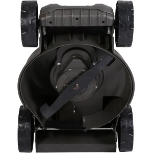 Unterseite des Texas Elektro-Rasenmähers Smart 3200 mit Messer und Rädern.