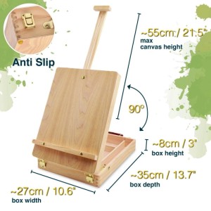 Artina Florence Staffelei + Malset Acryl 28-tlg. aus Holz, geöffnet mit Zubehör.