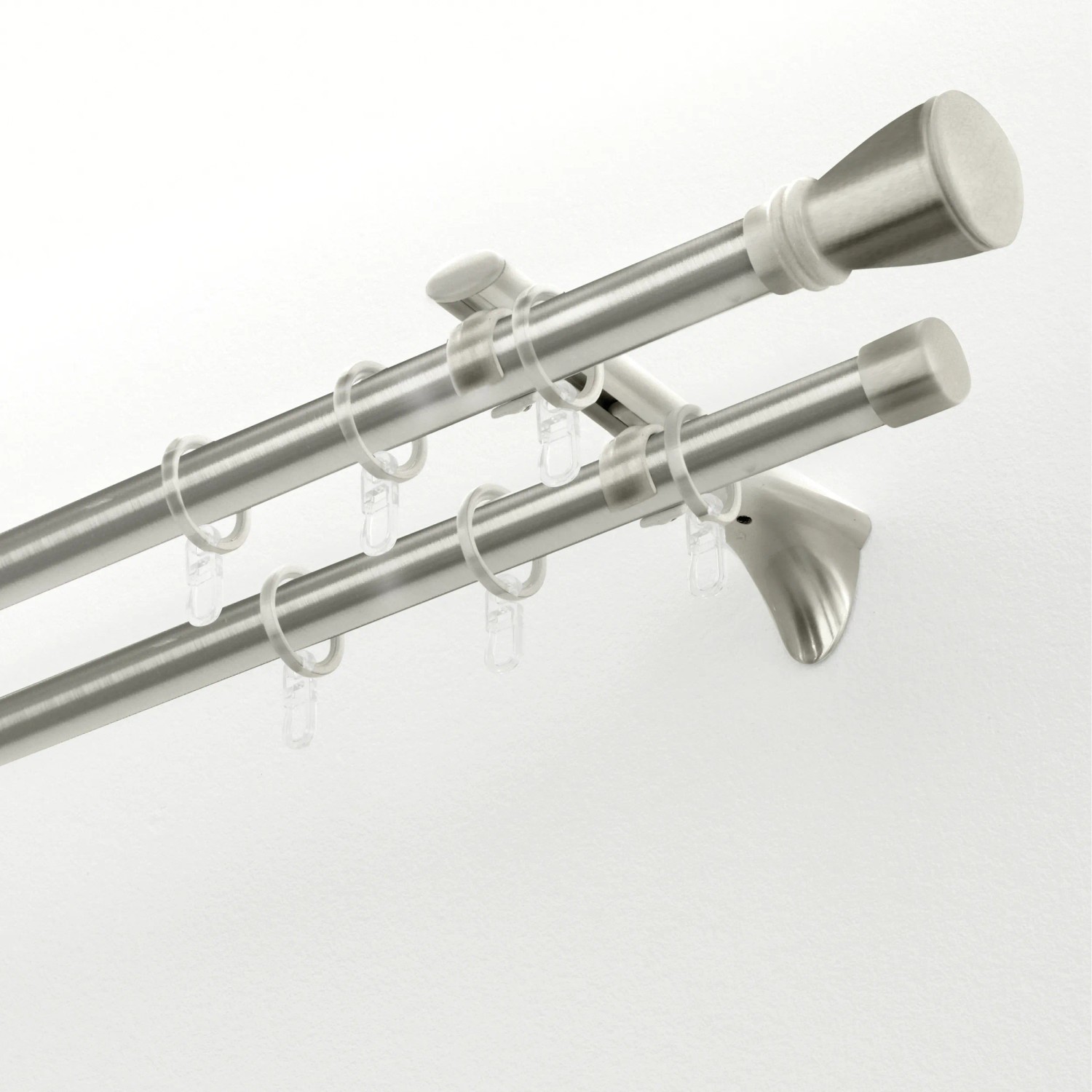 Gardinia Chicago Doppel-Gardinenstange, Edelstahloptik, mit Trägern und Ringen.