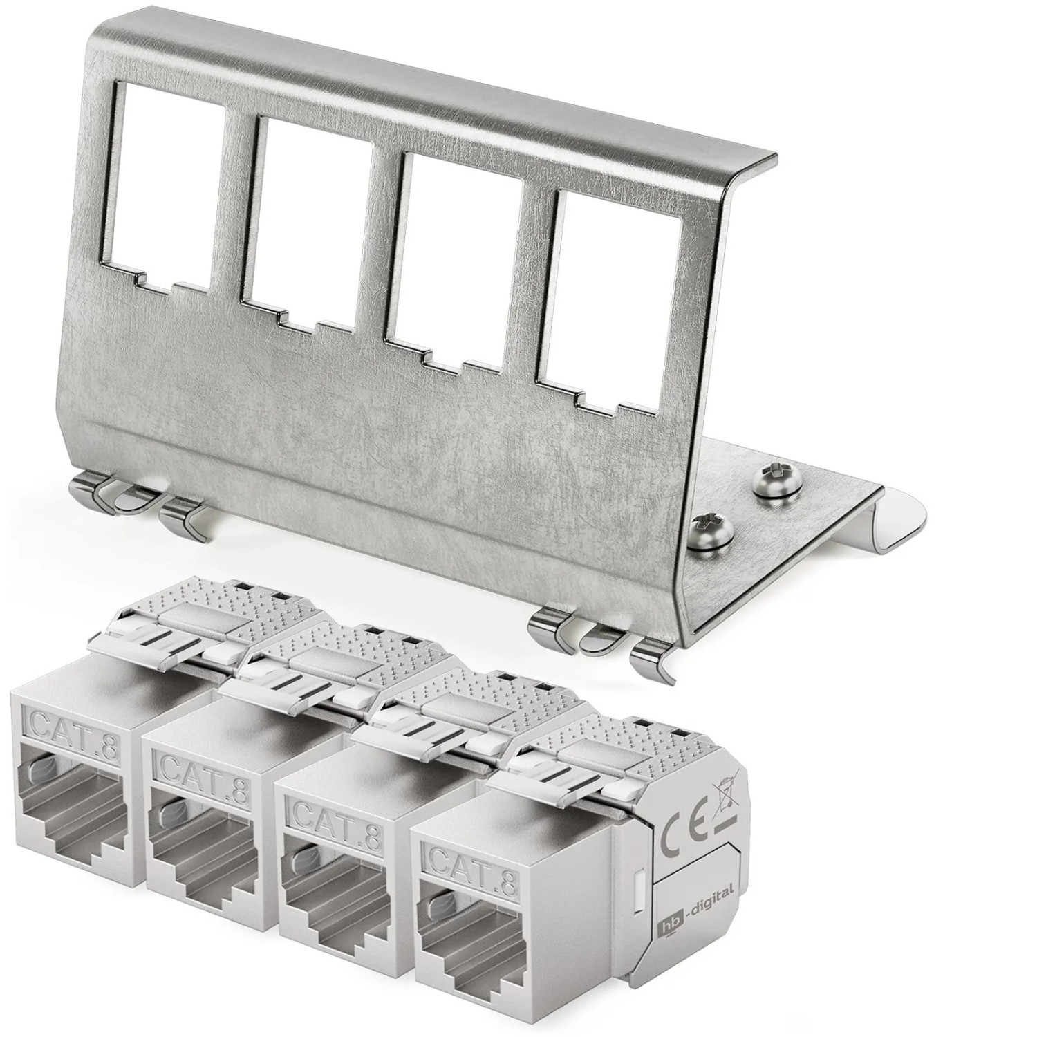 hb-digital Hutschienenadapter 4 Port  mit CAT 8.1 Keystone Modul RJ47