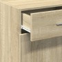 Detail vidaXL Sideboard Sonoma-Eiche: offene Schublade mit Griff, darunter Schranktür. Aus Holzwerkstoff.