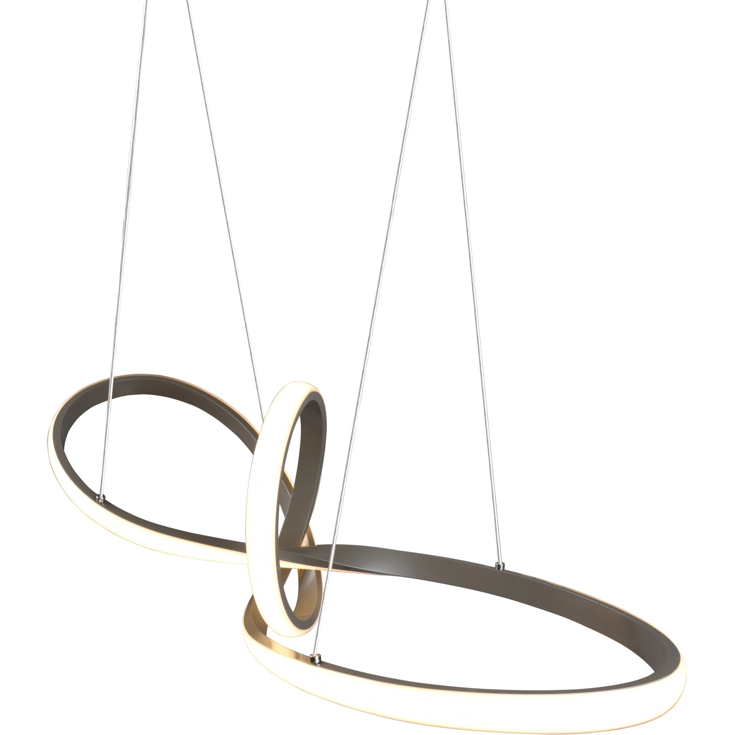 Moderne LED-Pendelleuchte Sansa in Nickel matt mit geschwungenem Design und Switch Dimmer.