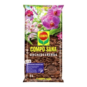 Compo Sana Orchideenerde, 5 l torffrei, im Sack mit Orchideenabbildung.