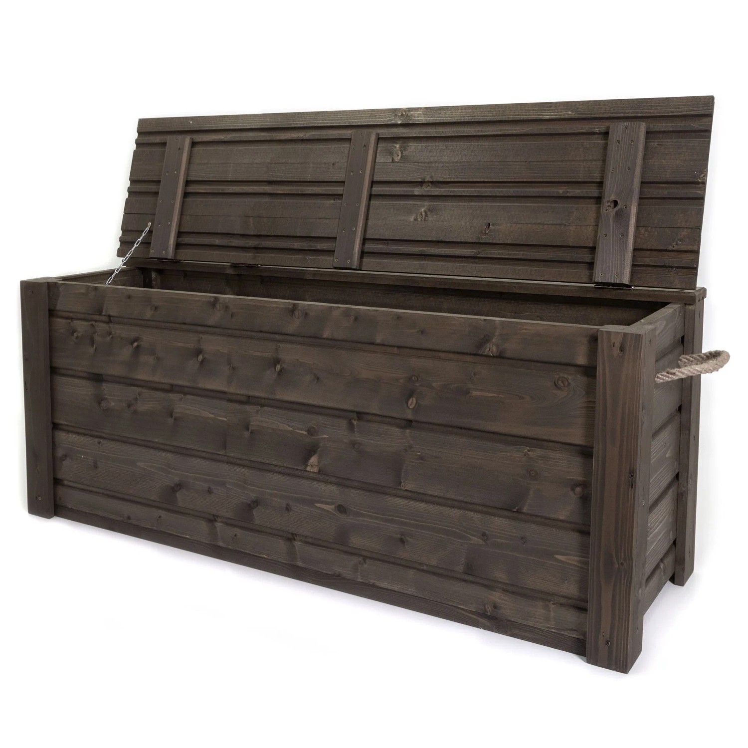 HolzFee Gartentruhe Flair Palisander Truhenbank mit Seilgriffe Truhe 118 x 40 x 48 cm