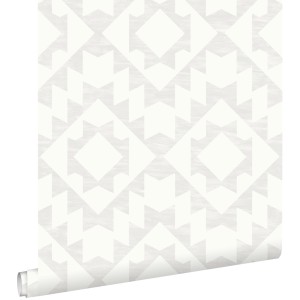 ESTAhome Vliestapete mit hellgrauem und weißem Aztec-Muster, ideal für dekorative Wände.