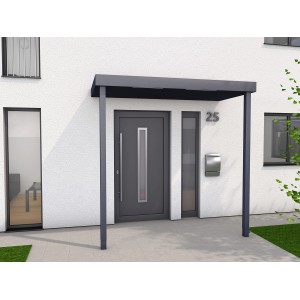 Modernes Gutta Rechteckvordach BS PLUS in Anthrazit, 200x90 cm mit 2 Pfosten. Ideal für Hauseingänge.