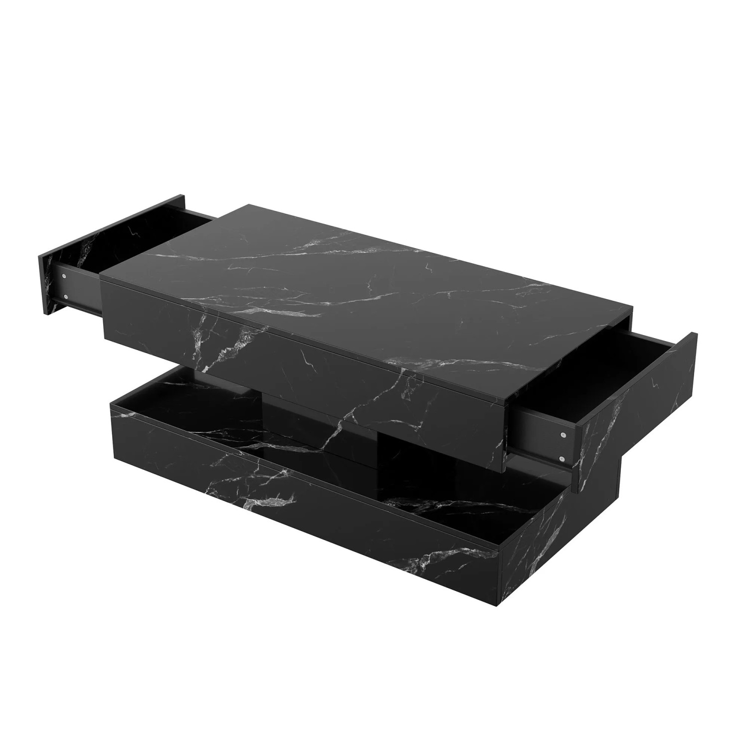 PXloue LED Couchtisch mit Marmoroptik Hochglanz Oberfläche Wohnzimmertische Schwarz