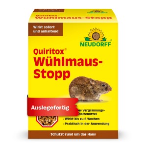 Neudorff Quiritox WühlmausStopp 200g: Gelbe Packung mit Wühlmaus-Abbildung.