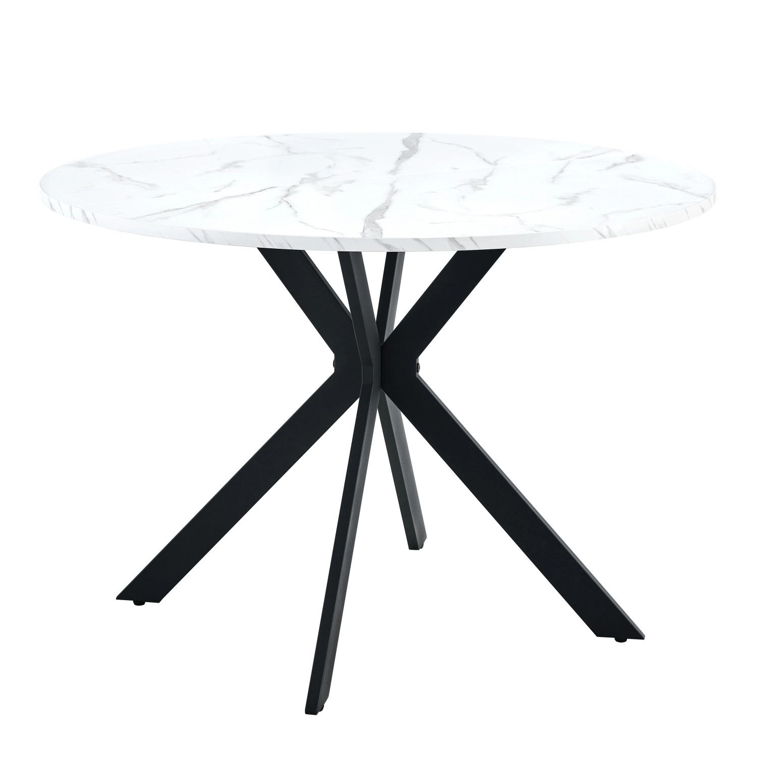 okwish Esstisch mit MDF X Gestell Küche Wohnzimmer Rundtisch 110x110x76cm Weiß Schwarz