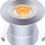 Silberne LED Bodeneinbauleuchte Budoni mit Farbwechsel, runde Form, Detailansicht.