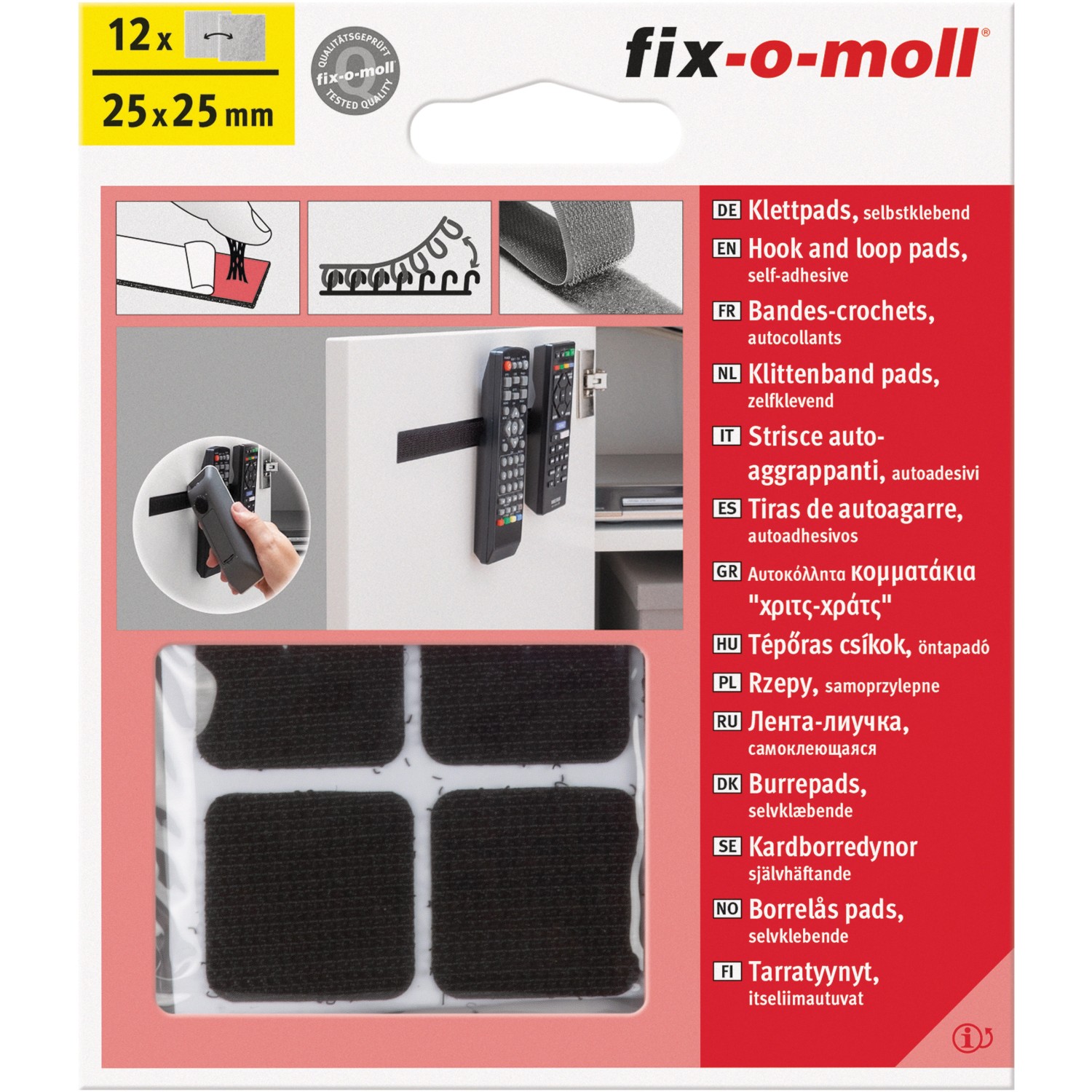 Fix-o-moll Klettpads selbstklebend 12 Sets Schwarz 25 mm x 25 mm günstig online kaufen