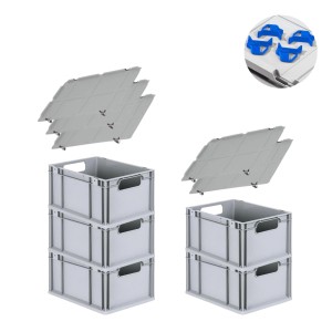 PROREGAL Spar Set: 5 Euroboxen mit Deckel und Schnappverschlüssen, blau und grau. Aufbewahrungsboxen für Lagerung.