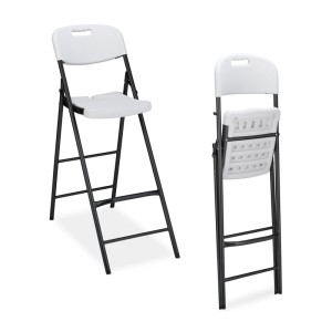 Relaxdays Barhocker 2er Set Kunststoff Stahl Weiß Klappbar 118 cm x 44,5 cm x 82 cm