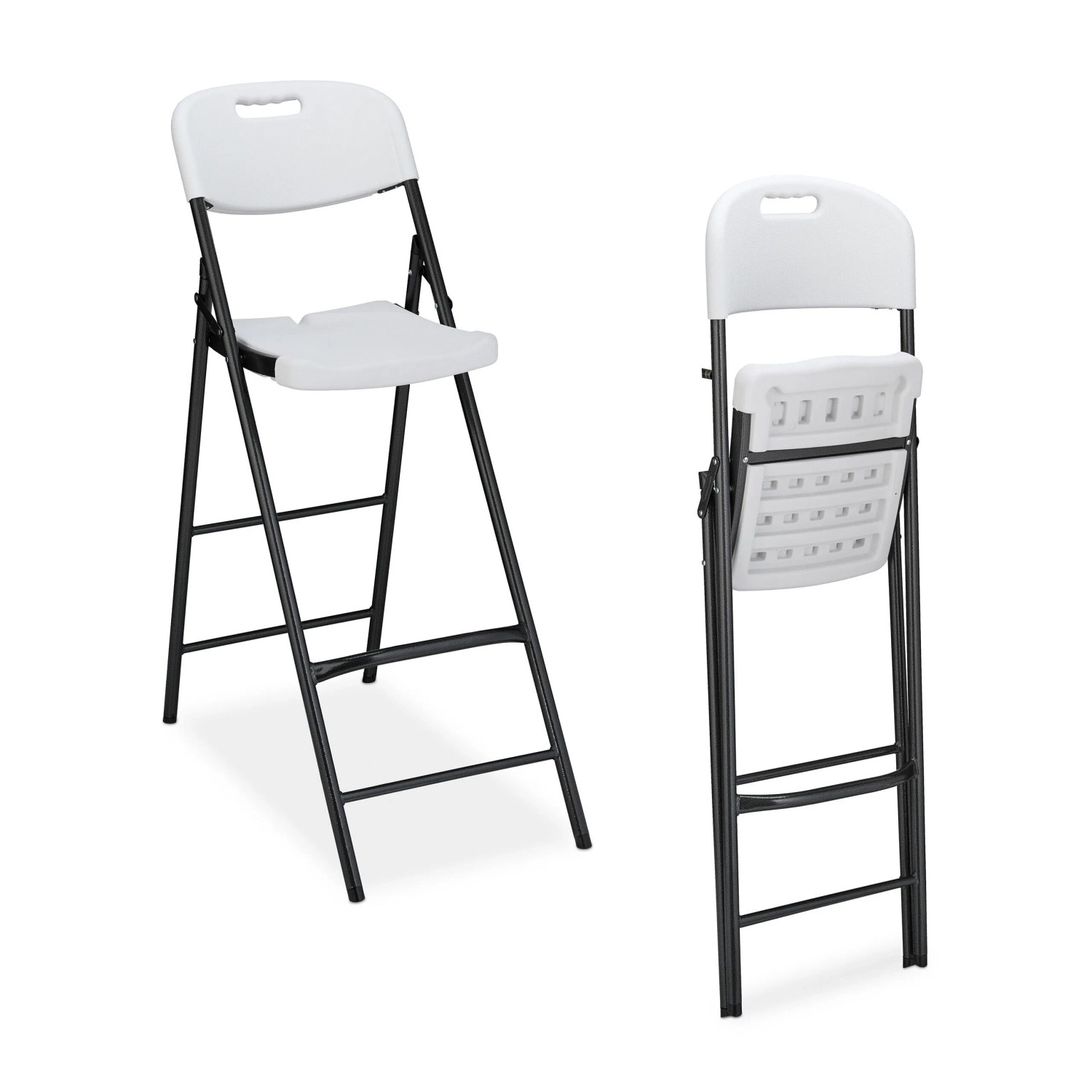 Relaxdays Barhocker 2er Set Kunststoff Stahl Weiß Klappbar 118 cm x 44,5 cm x 82 cm