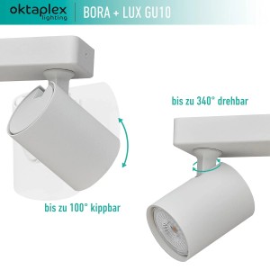 Oktaplex Bora Deckenleuchte, 2-flammig, weiß, schwenkbar. Inkl. GU10 Leuchtmittel.
