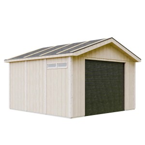 Timbela Garage Premium M990B aus Holz mit Rolltor, 378x412x269 cm.