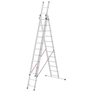 Dreiteilige Hailo Aluminium-Kombileiter HobbyStep, als Anlege-, Schiebe- und Bockleiter nutzbar.