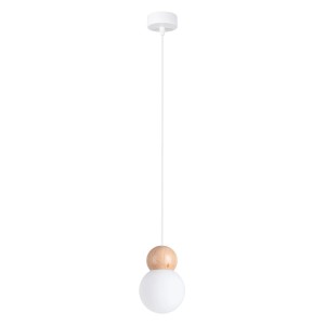 Sollux Hängeleuchte Pekka: Weiße Kugel mit Holz, moderne Lampe für Wohnzimmer & Esszimmer.