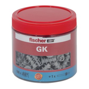 Dose mit 160 Fischer Gipskartondübel GK aus Nylon, inklusive Setzwerkzeug.