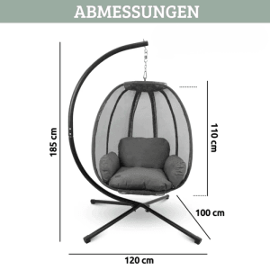 DELUKE Hängesessel mit Gestell MELA Indoor/Outdoor Mit Kuscheldecke Korbhängesessel mit Kissen Schwebeliege Relax-Stuhl Anthrazit