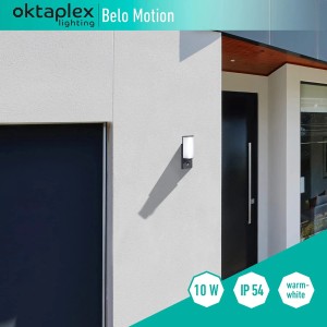 Oktaplex Alu Außenlampe Belo mit Sensor, anthrazitfarbene LED-Wandleuchte, 10W, warmweiß, IP54.