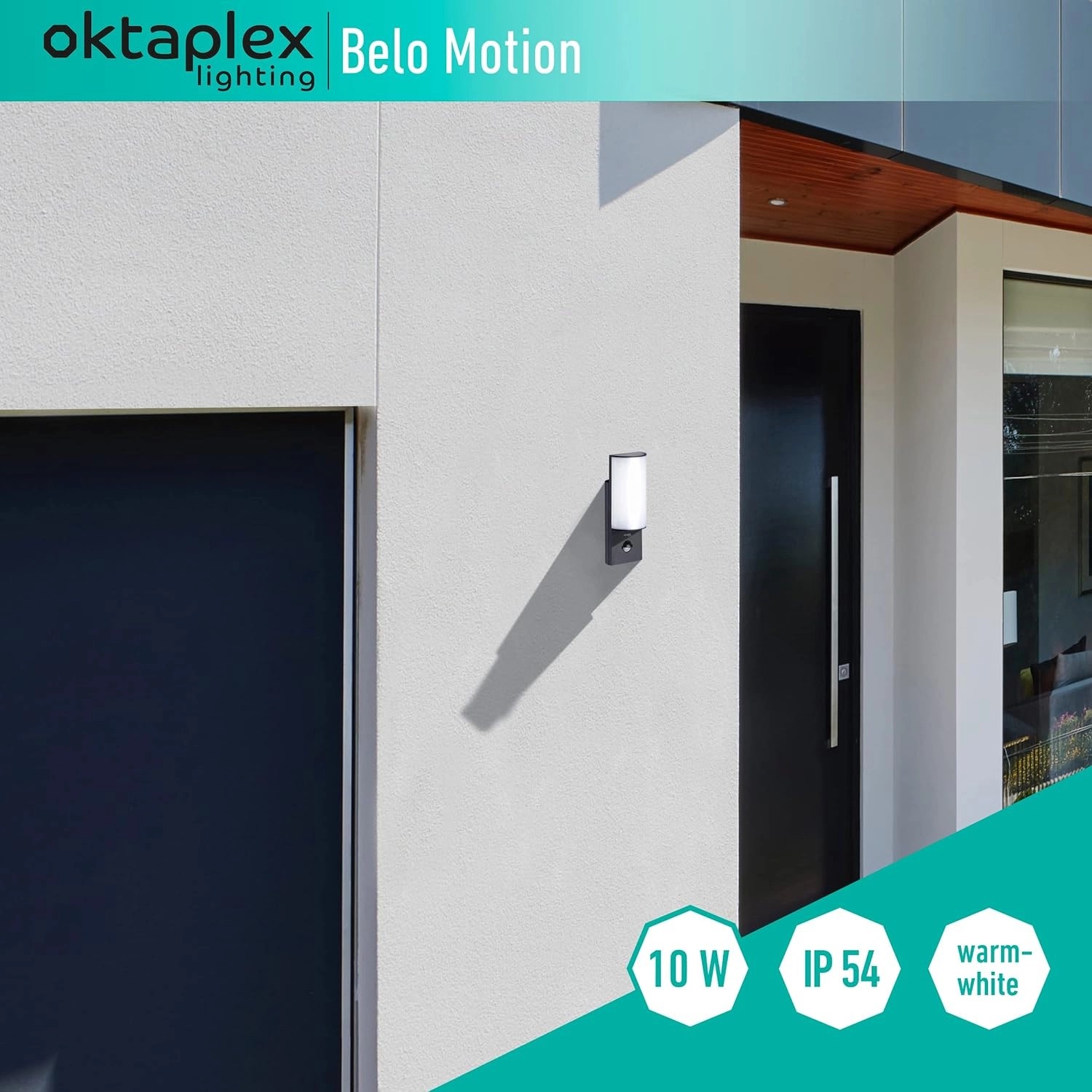 Oktaplex Alu Außenlampe mit Sensor Belo 800lm Warmweiß 10W Außenleuchte