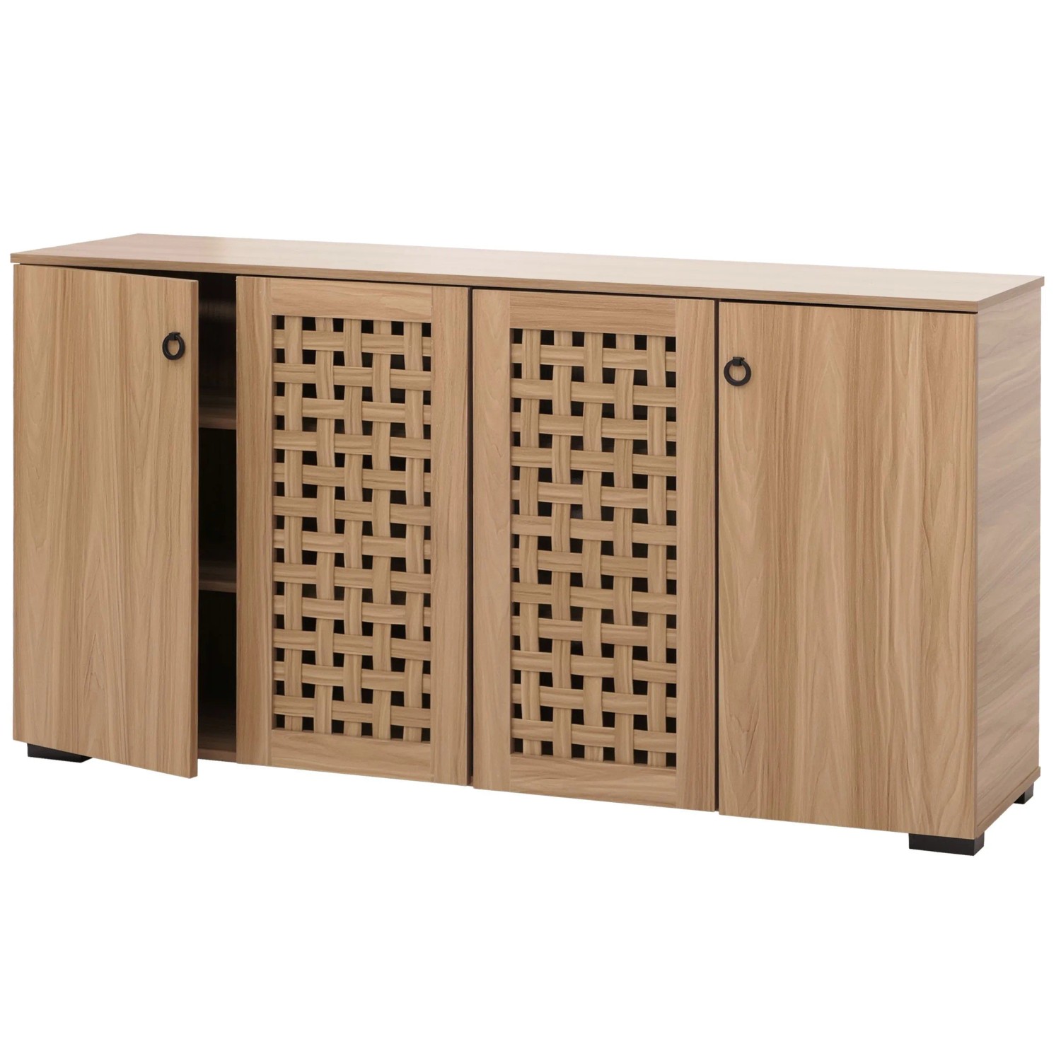 MCW Sideboard N87 3D-Flecht-Design 4 Türen 9 Staufächer 83x159x37cm Braun