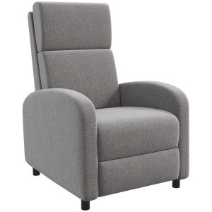Grauer Relaxsessel mit Leinenoptik und Fußstütze, ideal zum Entspannen. Sofa für Wohnzimmer.