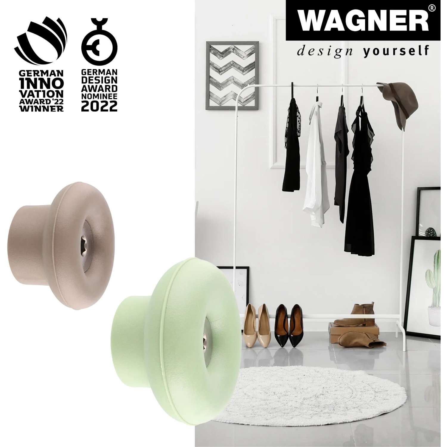 Wagner Wandhaken-Set Dot, 4-teilig, taupe und pastellgrün, zum Schrauben.