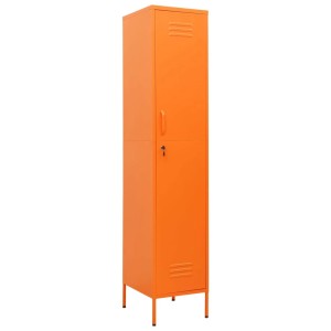 Oranger Schließfachschrank aus Stahl, 180 cm hoch, für Büro oder Arbeitszimmer.